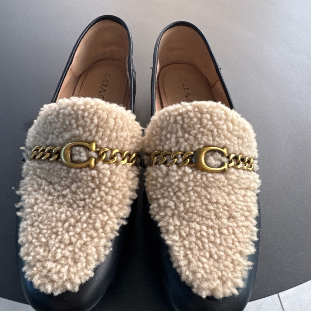 Coach Women's Black and Tan Loafers with Gold Accent